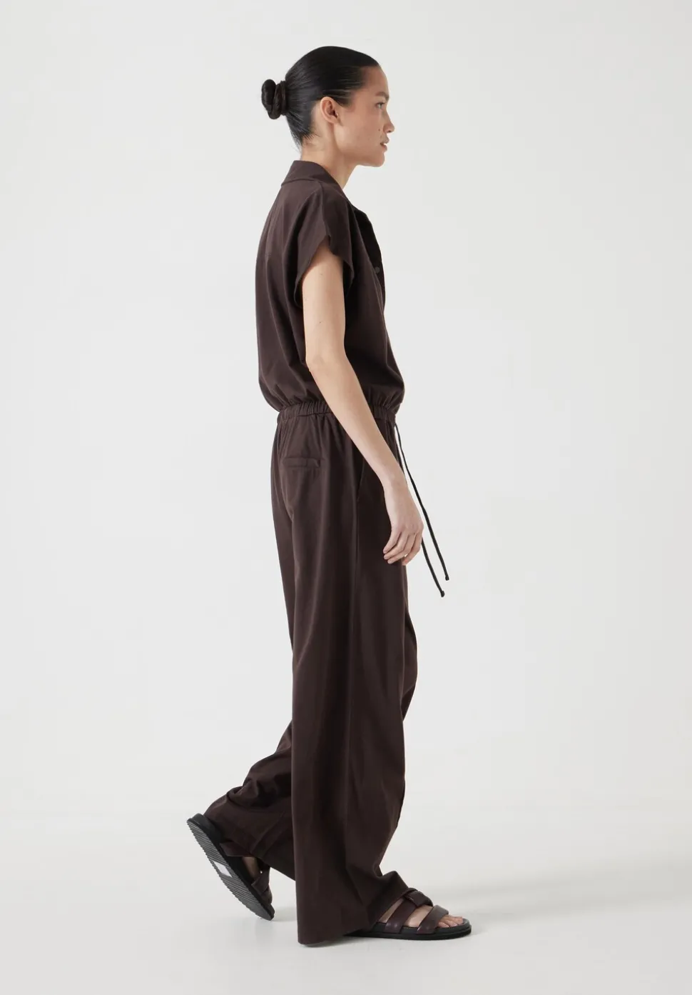 Short Sleeve Wide Leg Jersey Jumpsuit