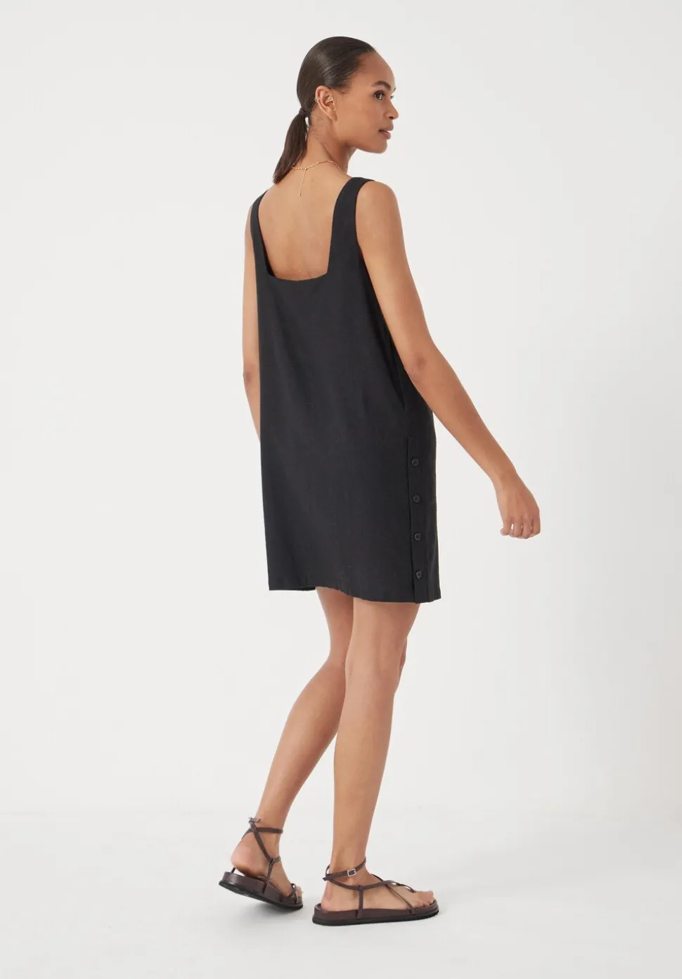 Square Neck Linen Blend Mini Dress