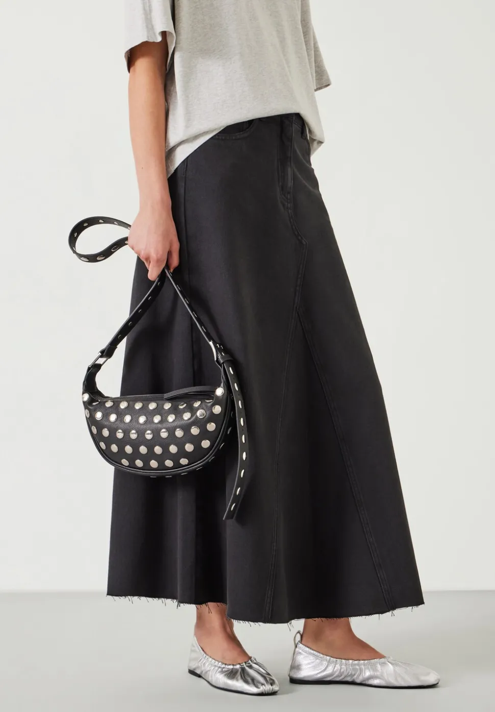 Studded Rory Crescent Leather Crossbody Bag