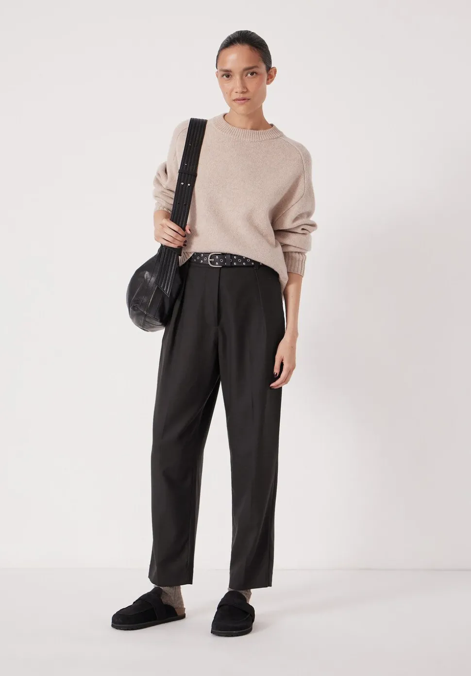 Tapered Leg Wool Blend Trousers