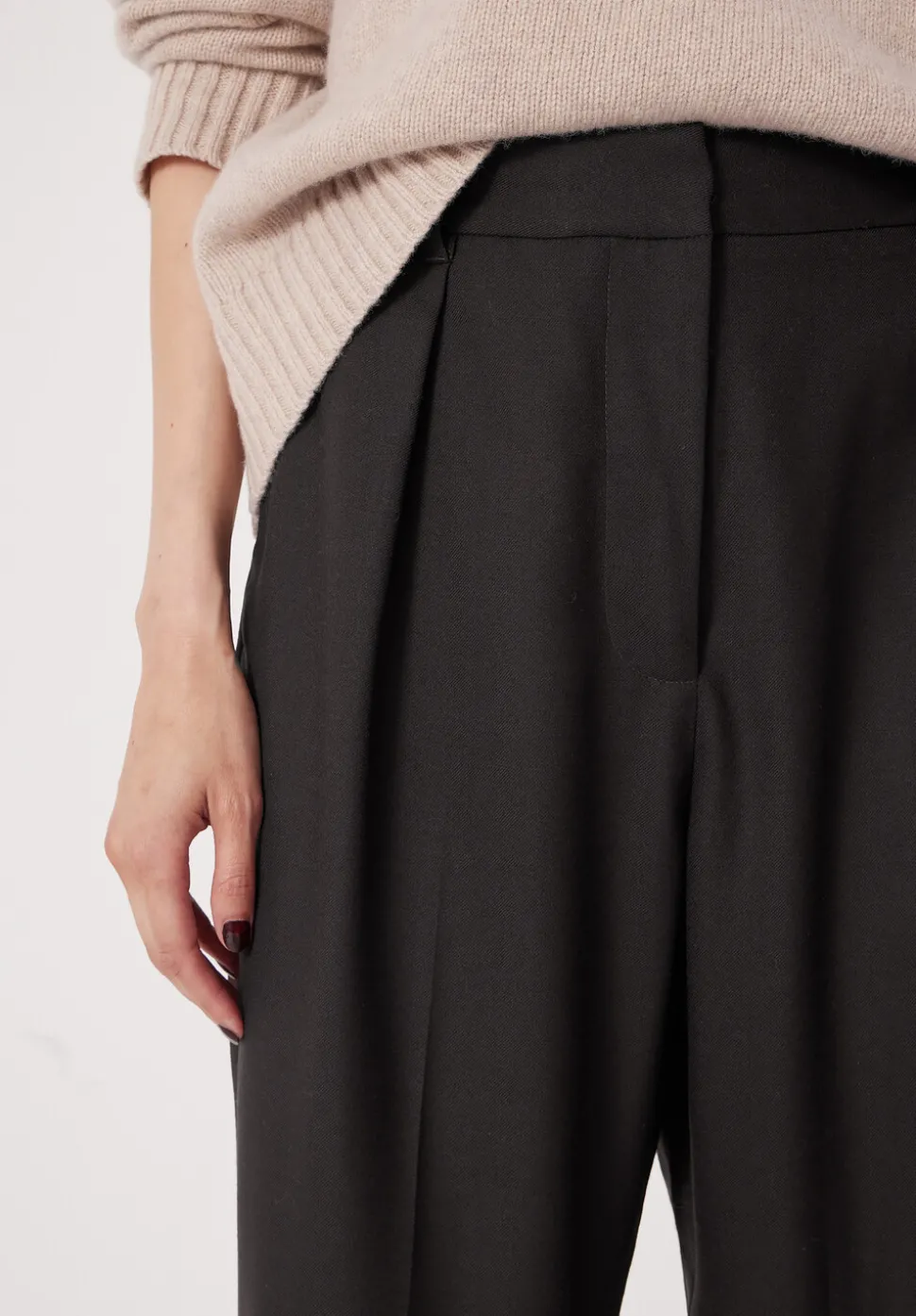 Tapered Leg Wool Blend Trousers