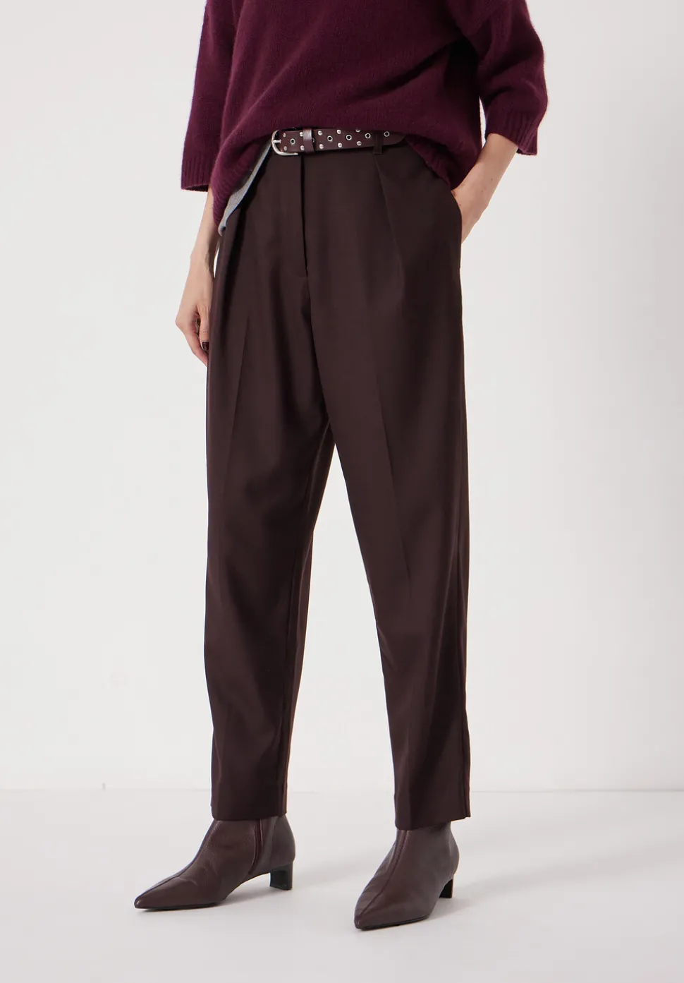 Tapered Leg Wool Blend Trousers