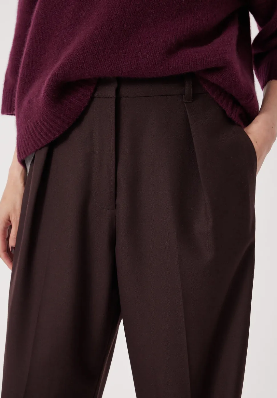 Tapered Leg Wool Blend Trousers