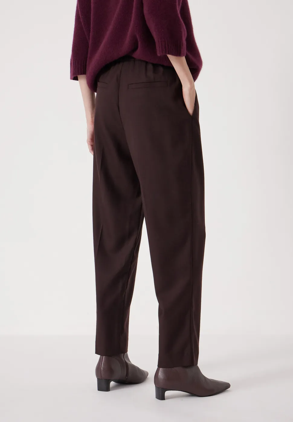 Tapered Leg Wool Blend Trousers
