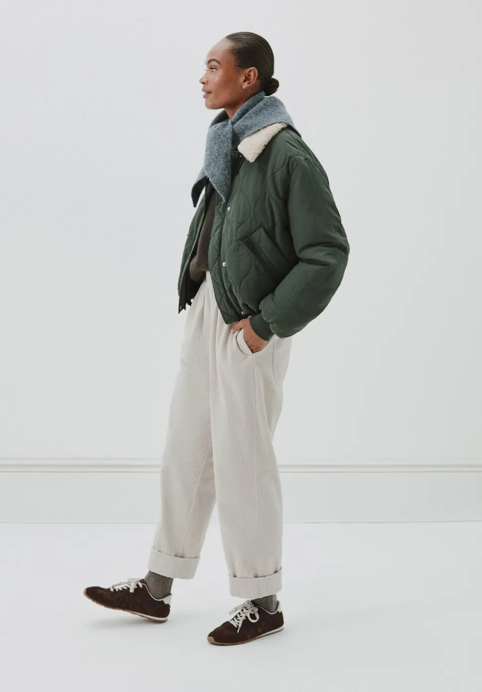 Teddy Collar Quilted Bomber