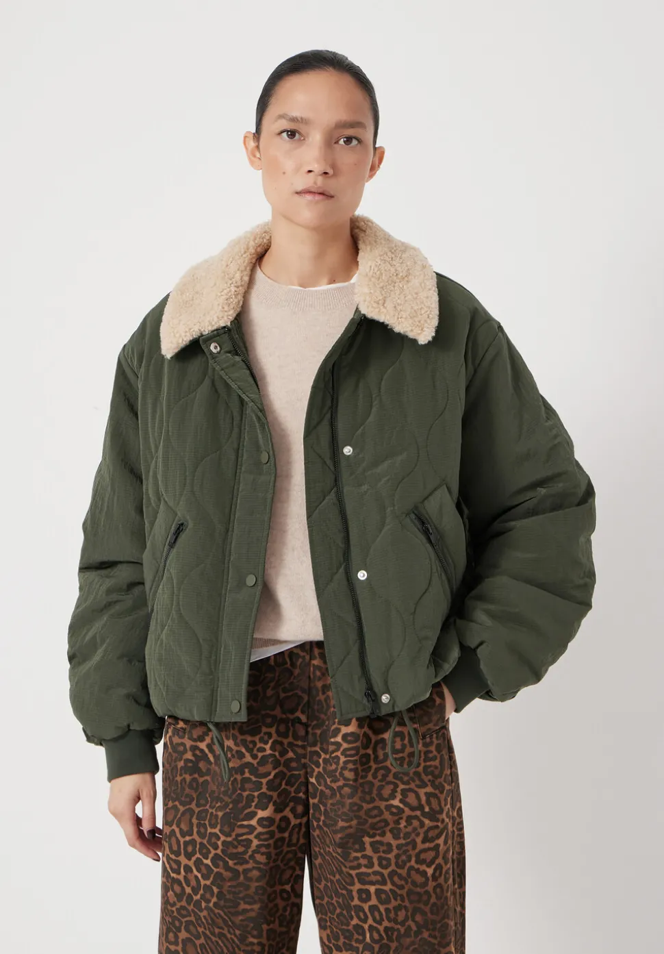 Teddy Collar Quilted Bomber