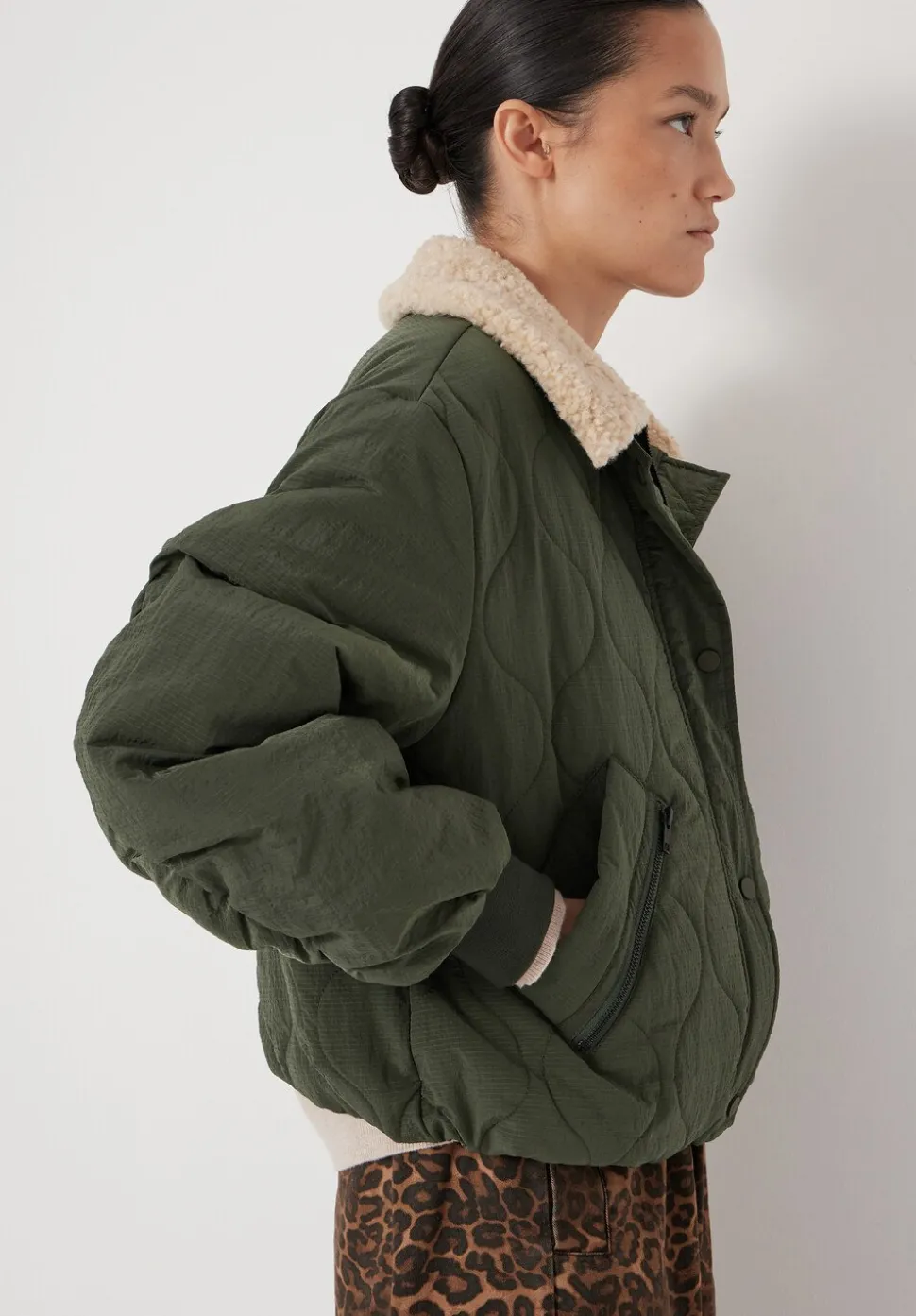 Teddy Collar Quilted Bomber