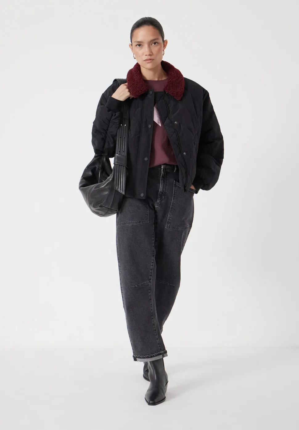 Teddy Collar Quilted Bomber