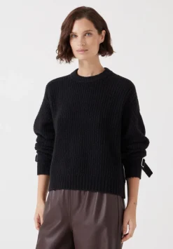 Tie and Buckle Detail Textured Knitted Jumper
