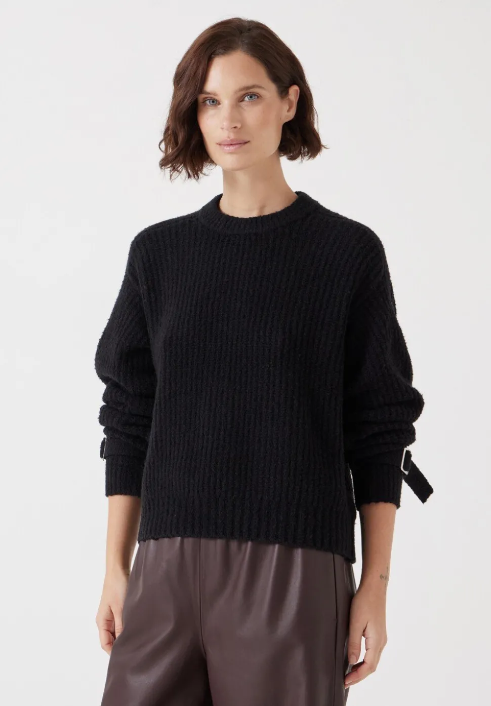 Tie and Buckle Detail Textured Knitted Jumper