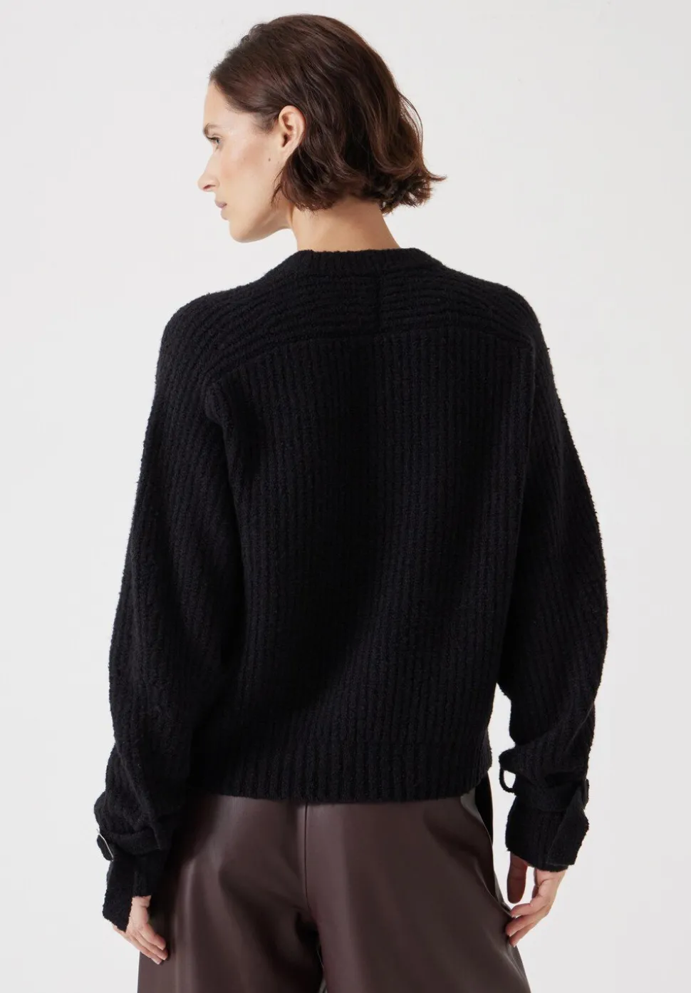 Tie and Buckle Detail Textured Knitted Jumper
