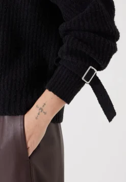 Tie and Buckle Detail Textured Knitted Jumper