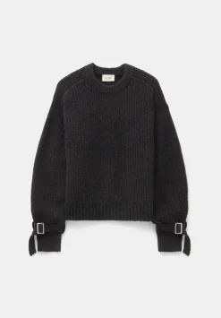 Tie and Buckle Detail Textured Knitted Jumper