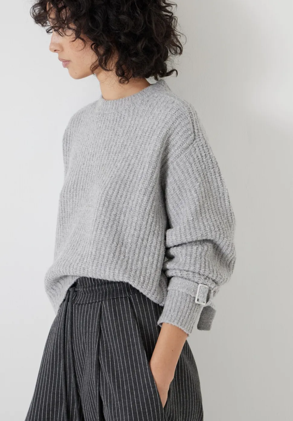 Tie and Buckle Detail Textured Knitted Jumper