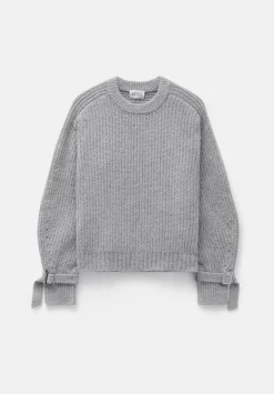 Tie and Buckle Detail Textured Knitted Jumper