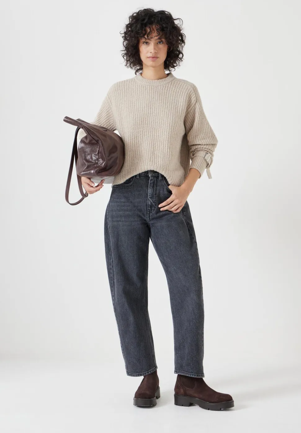 Tie and Buckle Detail Textured Knitted Jumper