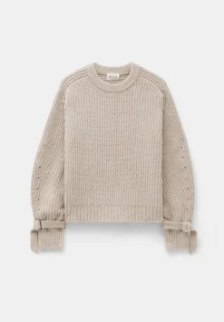 Tie and Buckle Detail Textured Knitted Jumper