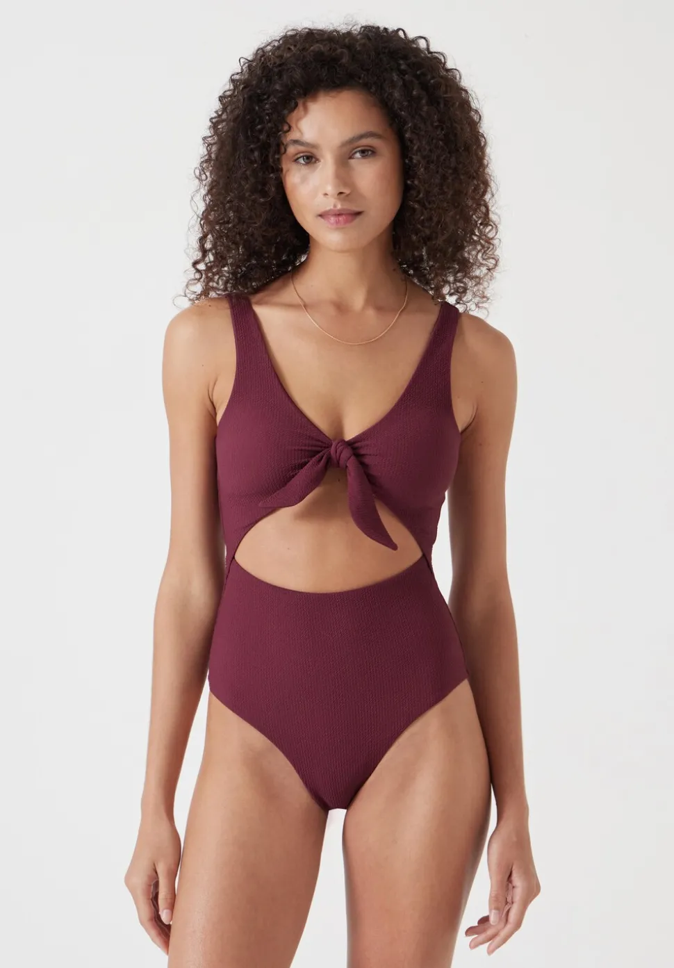 Tie Front Texture Swimsuit