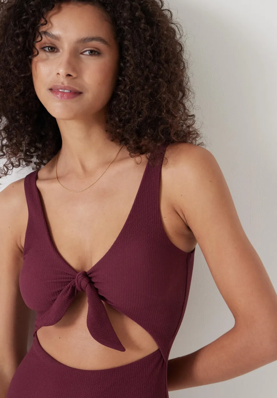 Tie Front Texture Swimsuit