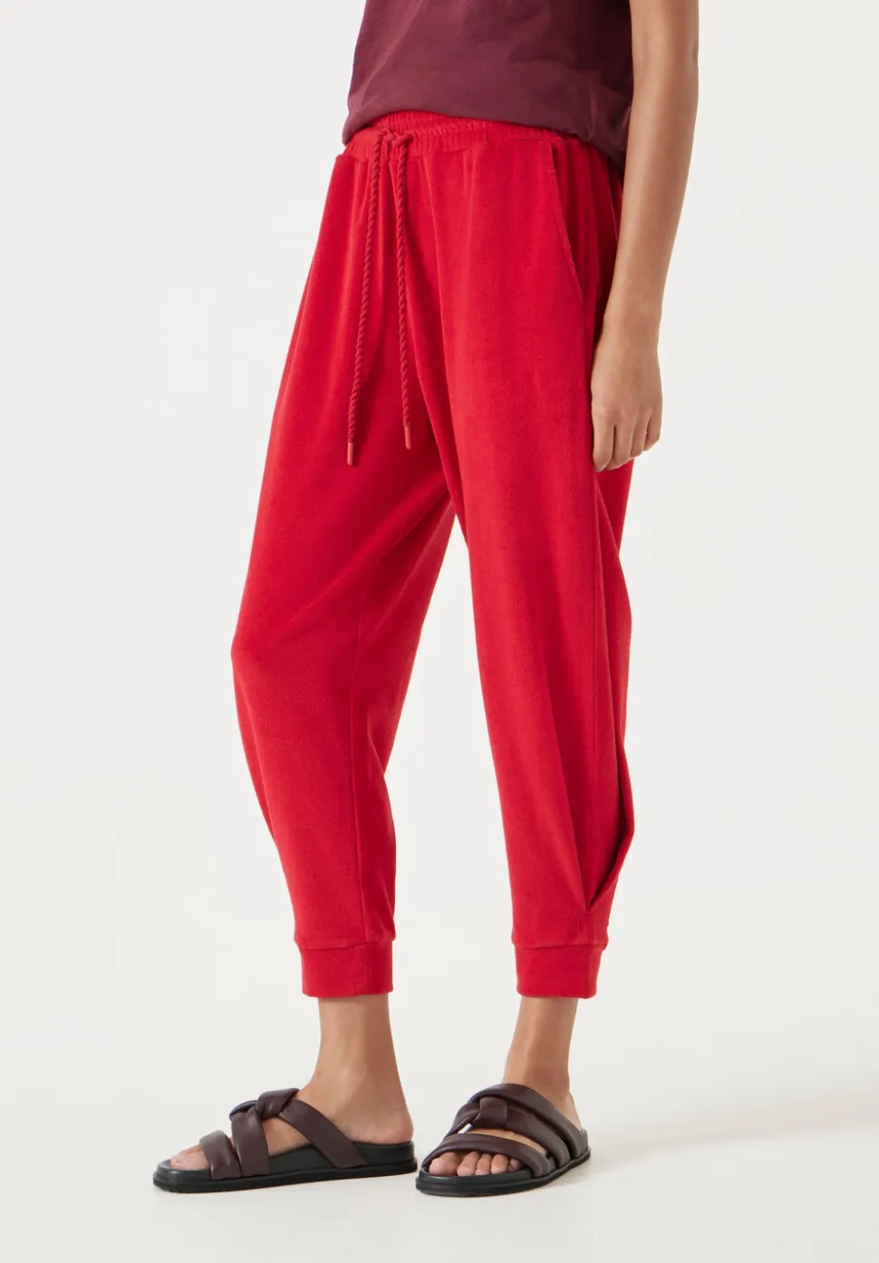Towelling Barrel Leg Pleat Joggers