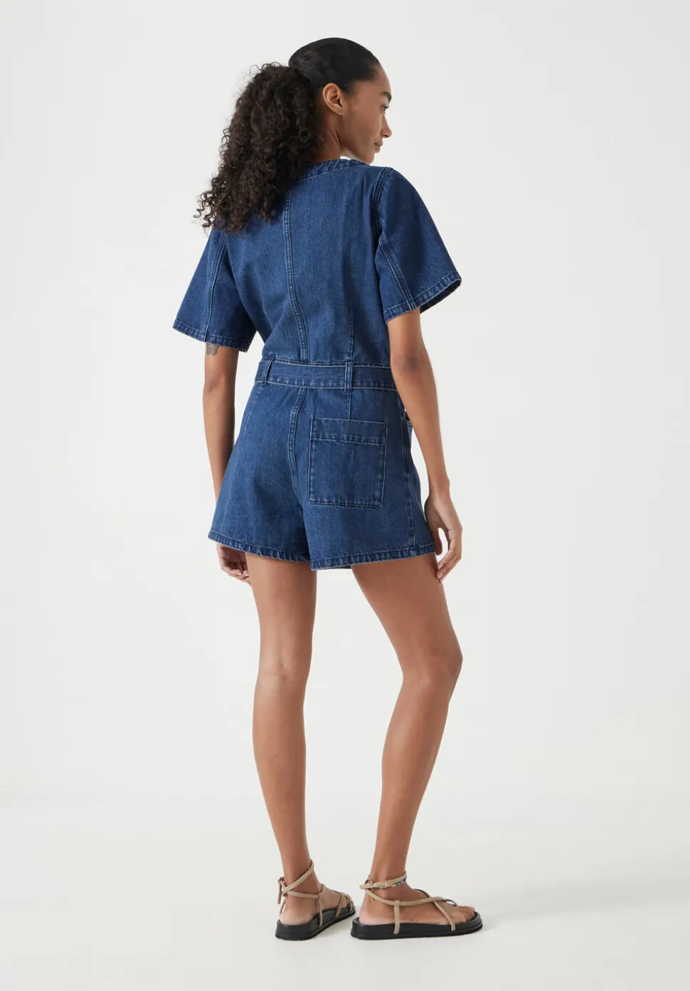 V Neck Denim Playsuit