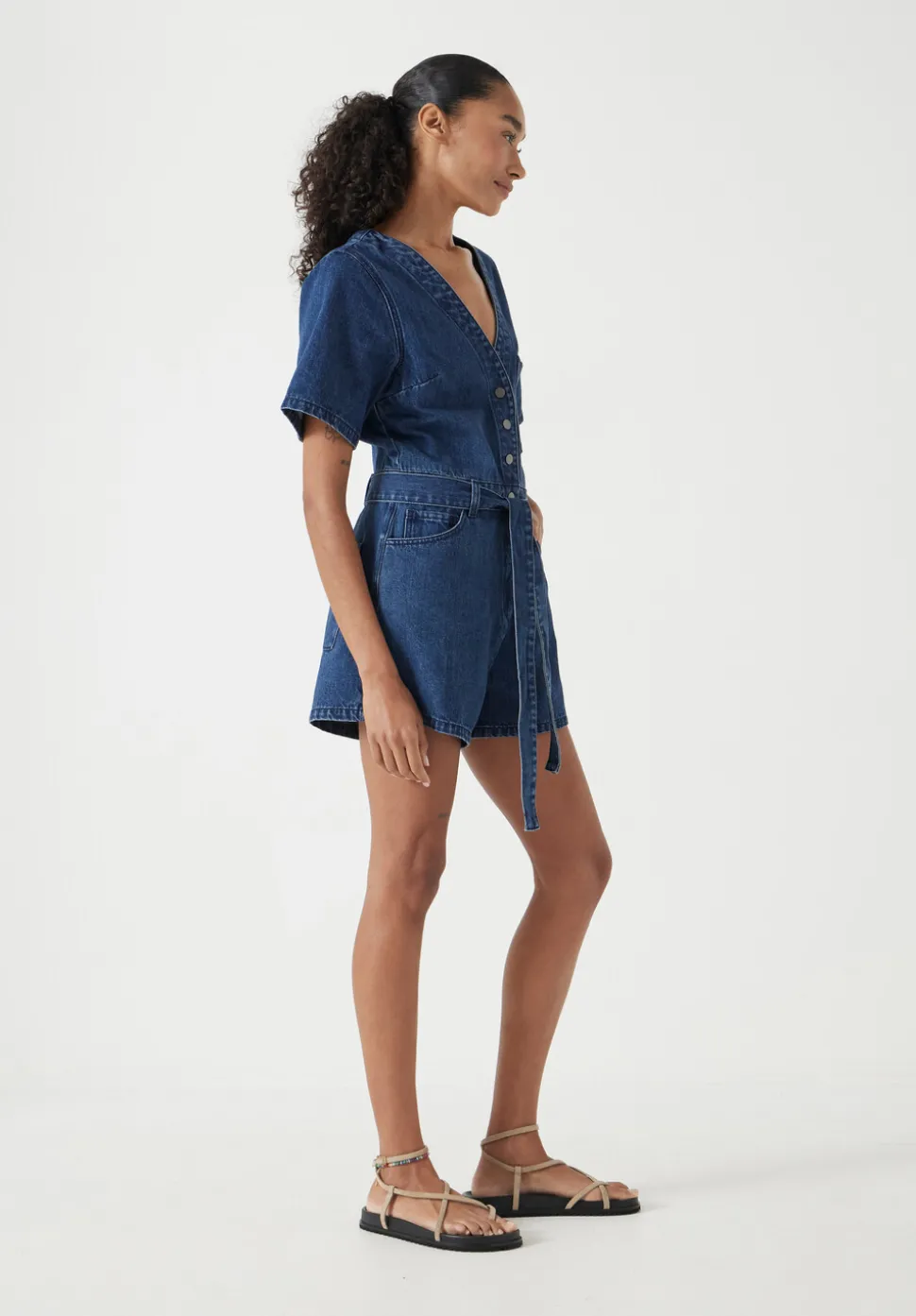 V Neck Denim Playsuit