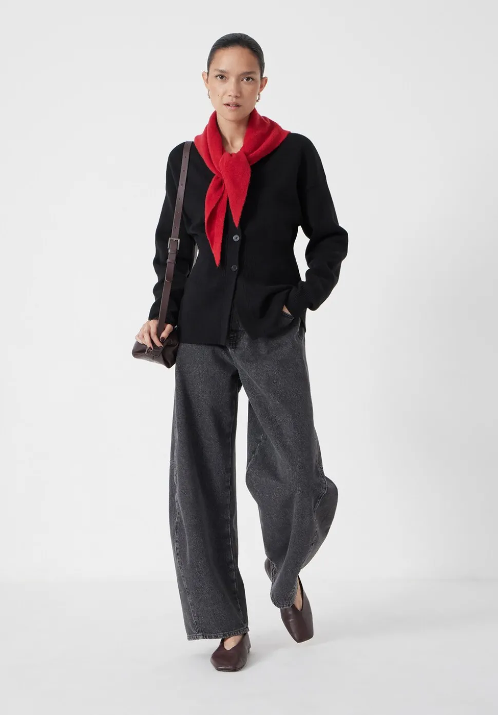 V Neck Ribbed Detail Cardigan with Wool
