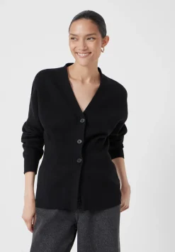 V Neck Ribbed Detail Cardigan with Wool