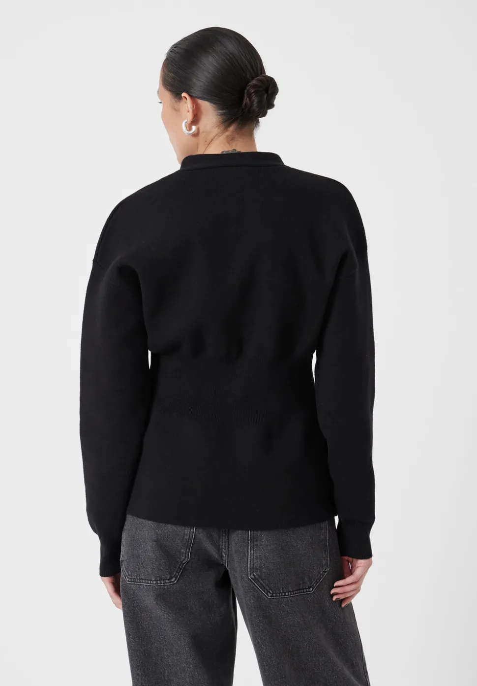 V Neck Ribbed Detail Cardigan with Wool