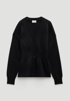 V Neck Ribbed Detail Cardigan with Wool