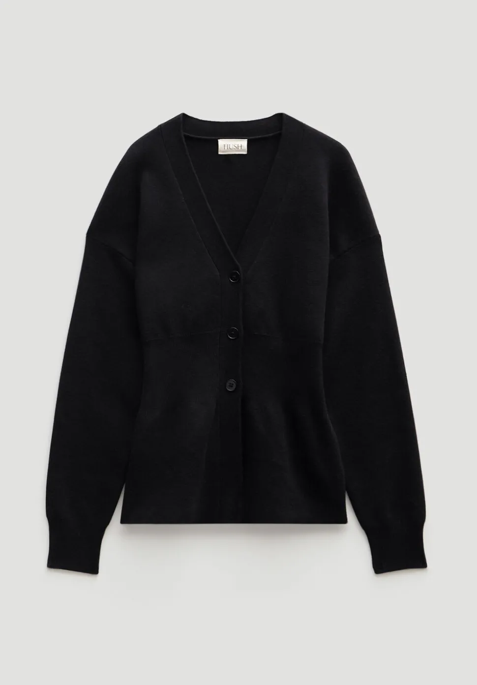 V Neck Ribbed Detail Cardigan with Wool