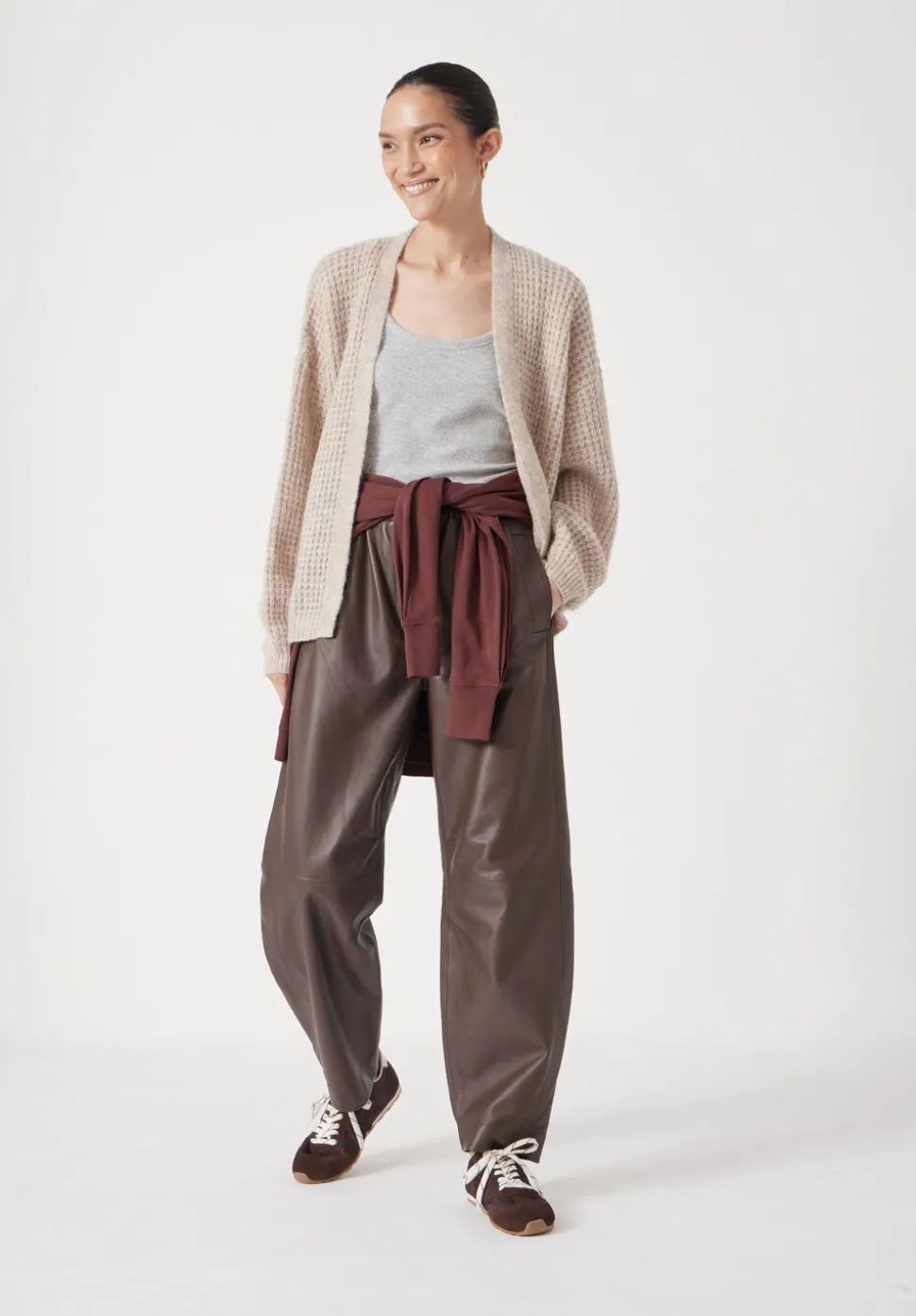 Waffle Stitch Wool Blend Edge to Edge Cardigan