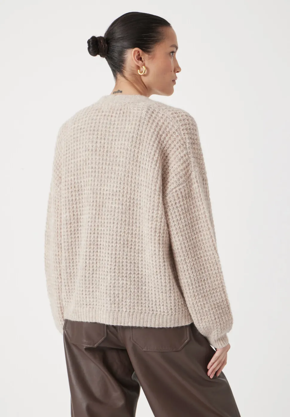 Waffle Stitch Wool Blend Edge to Edge Cardigan