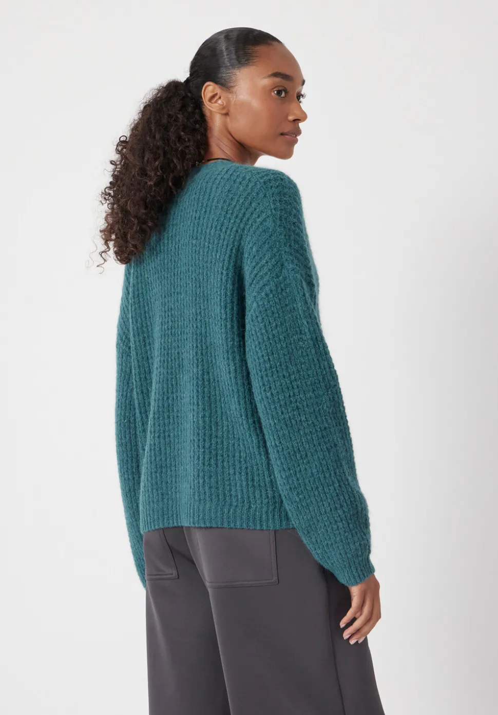 Waffle Stitch Wool Blend Edge to Edge Cardigan