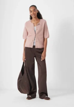 Wool Blend Short Sleeve Ribbed Cardigan