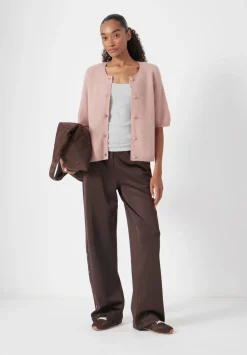 Wool Blend Short Sleeve Ribbed Cardigan