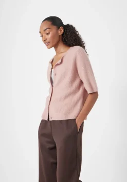 Wool Blend Short Sleeve Ribbed Cardigan
