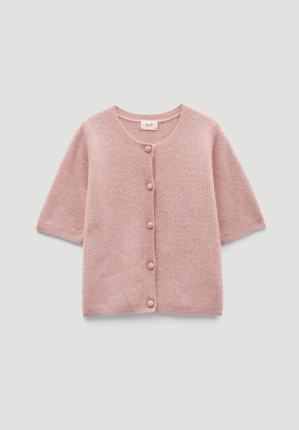 Wool Blend Short Sleeve Ribbed Cardigan
