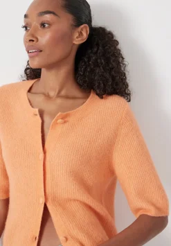 Wool Blend Short Sleeve Ribbed Cardigan