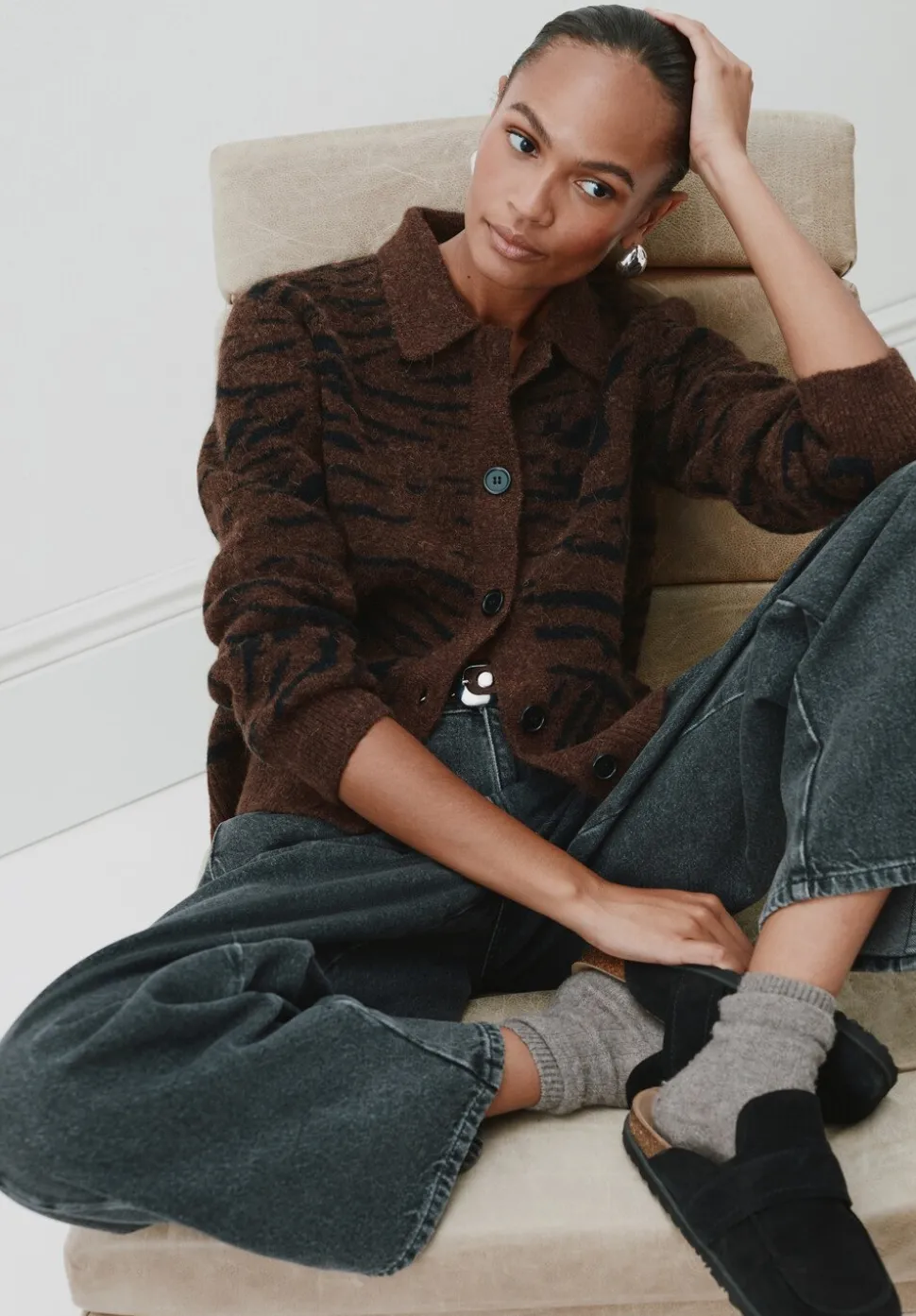 Wool Blend Tiger Jacquard Shirt Jacket