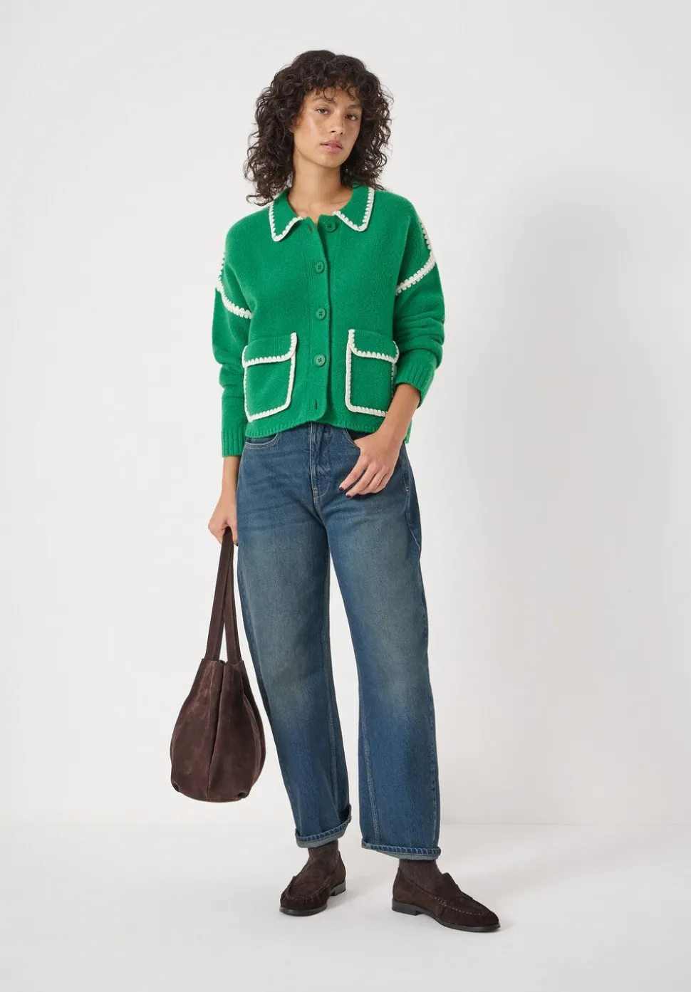 Wool Blend Whipstitch Trim Shirt Jacket