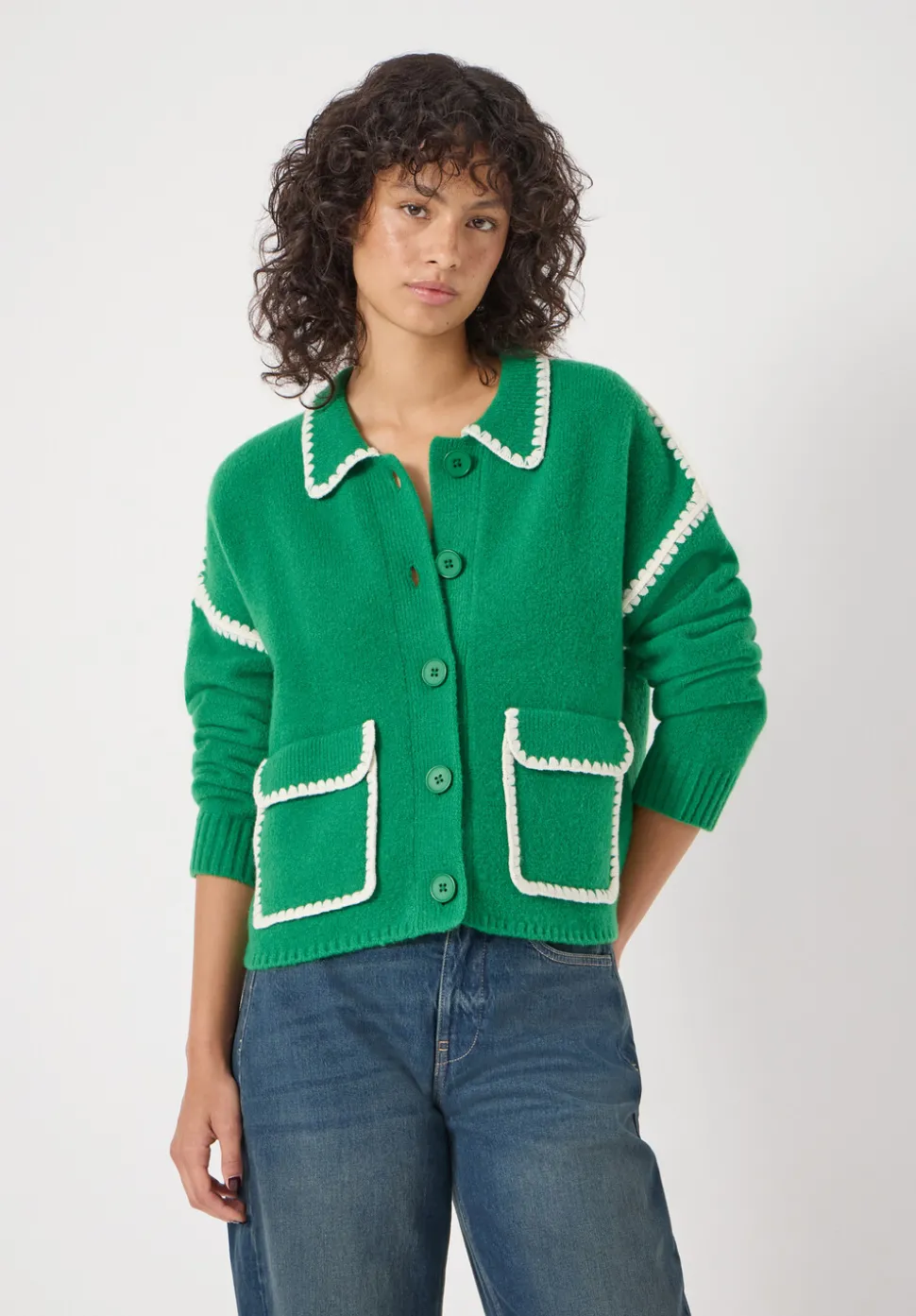 Wool Blend Whipstitch Trim Shirt Jacket