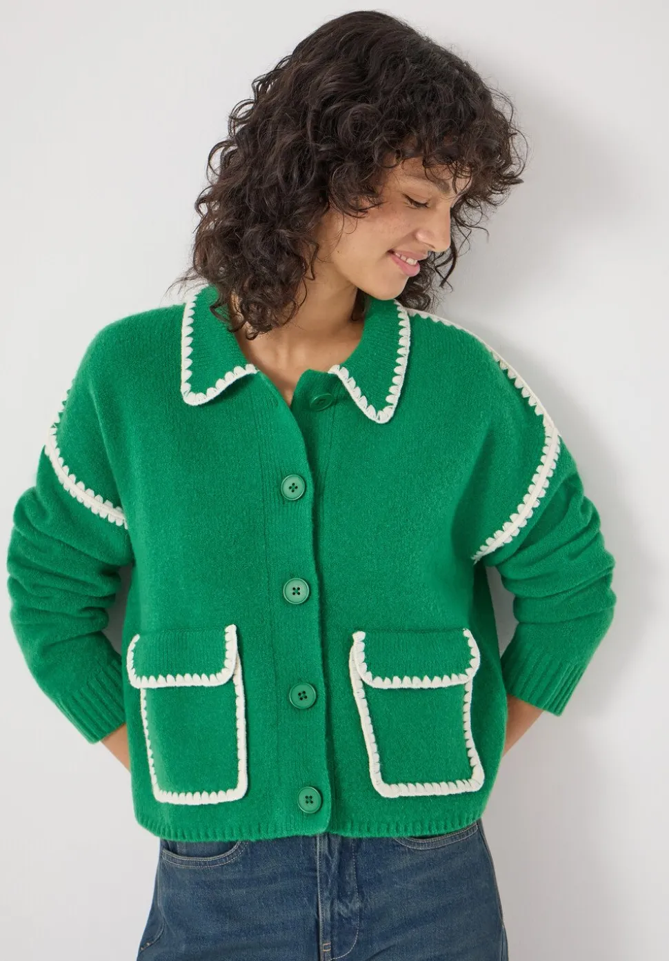 Wool Blend Whipstitch Trim Shirt Jacket