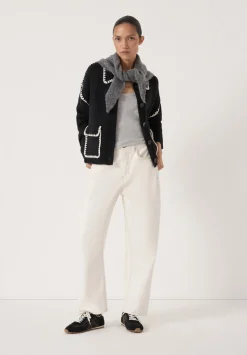 Wool Blend Whipstitch Trim Shirt Jacket