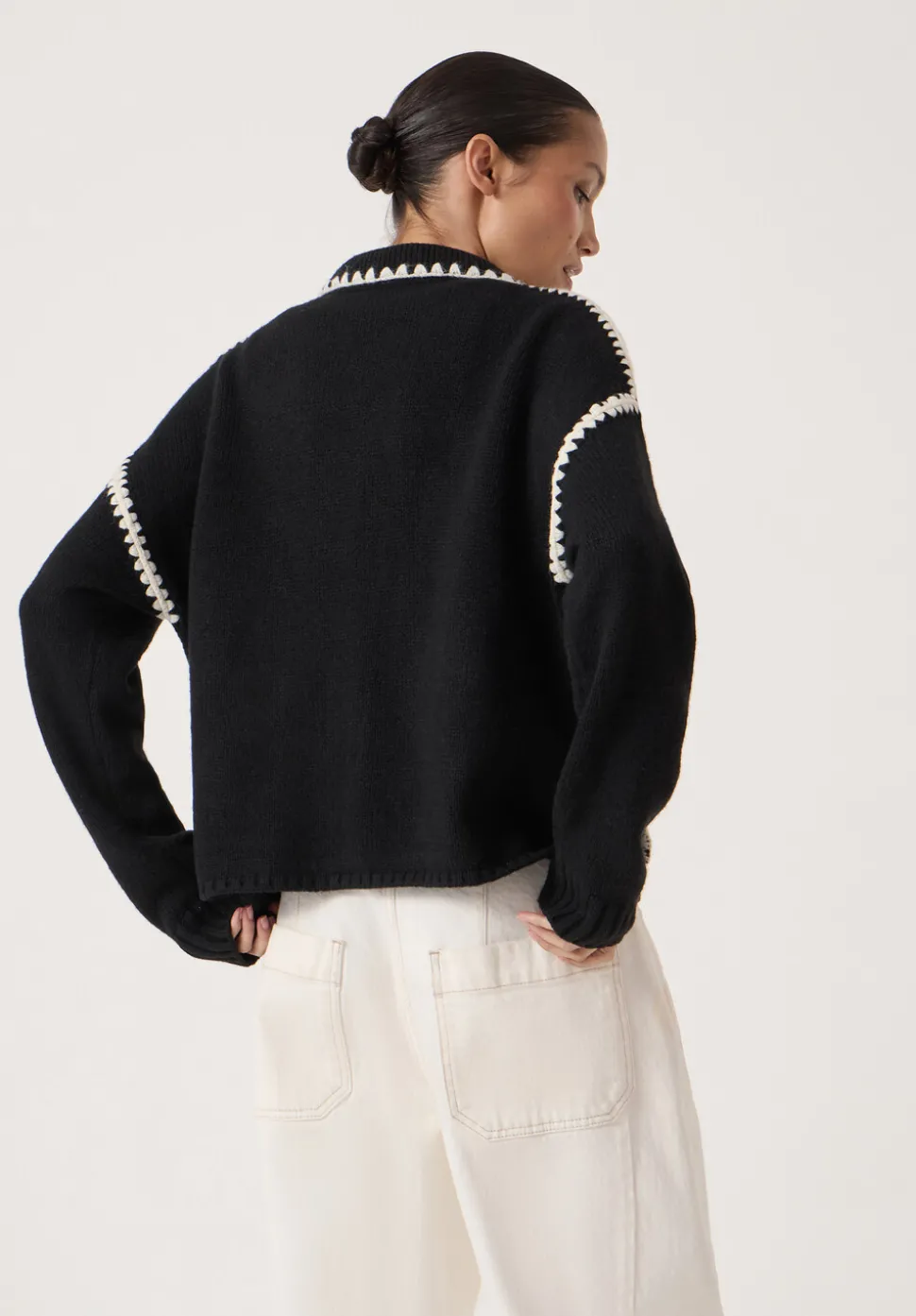 Wool Blend Whipstitch Trim Shirt Jacket