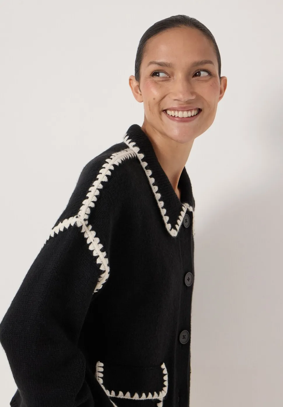 Wool Blend Whipstitch Trim Shirt Jacket