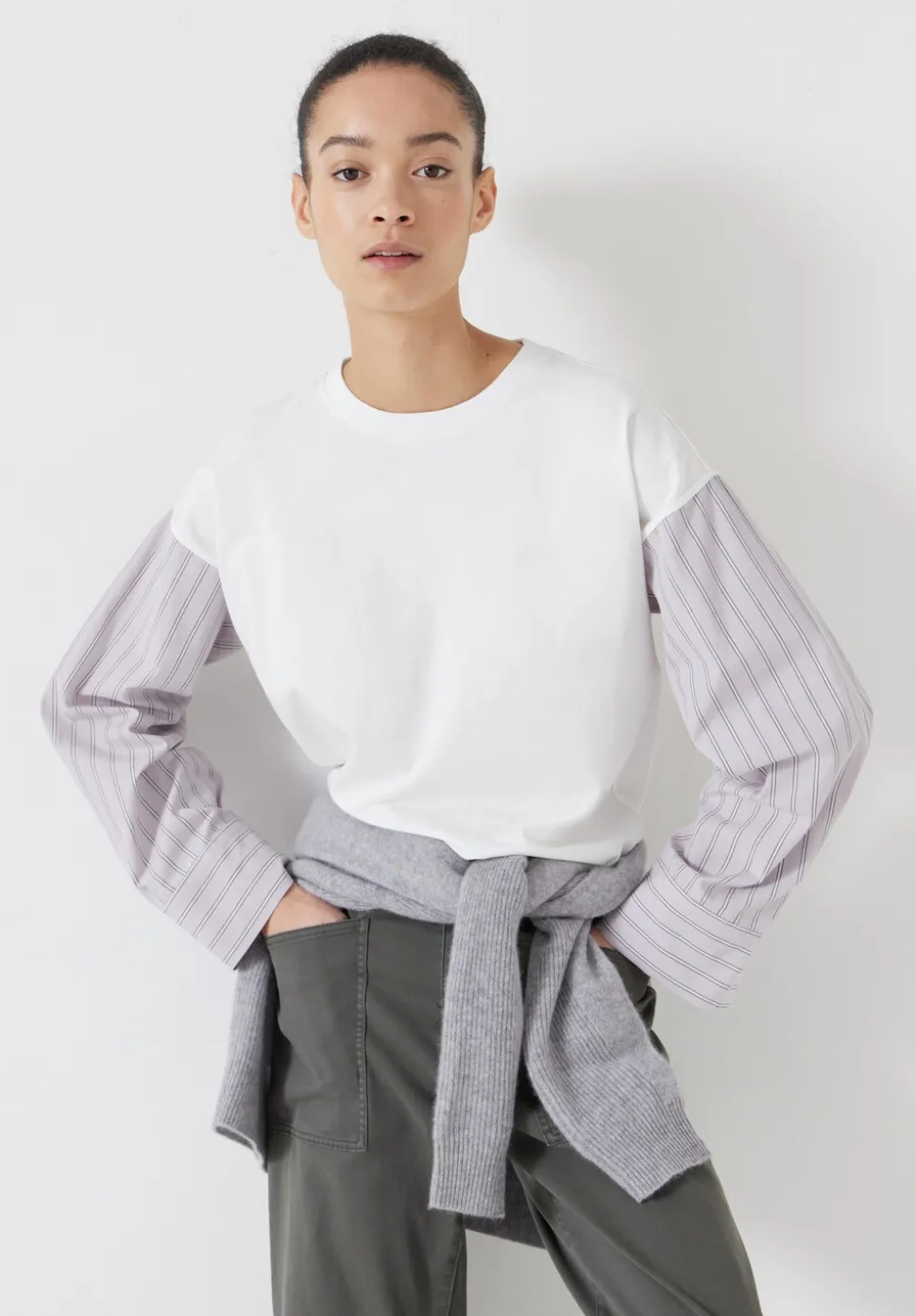 Woven Mix Long Sleeve T-Shirt