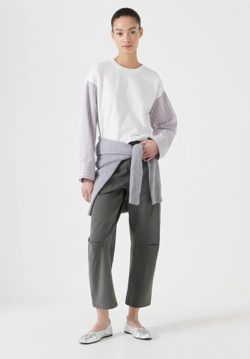 Woven Mix Long Sleeve T-Shirt