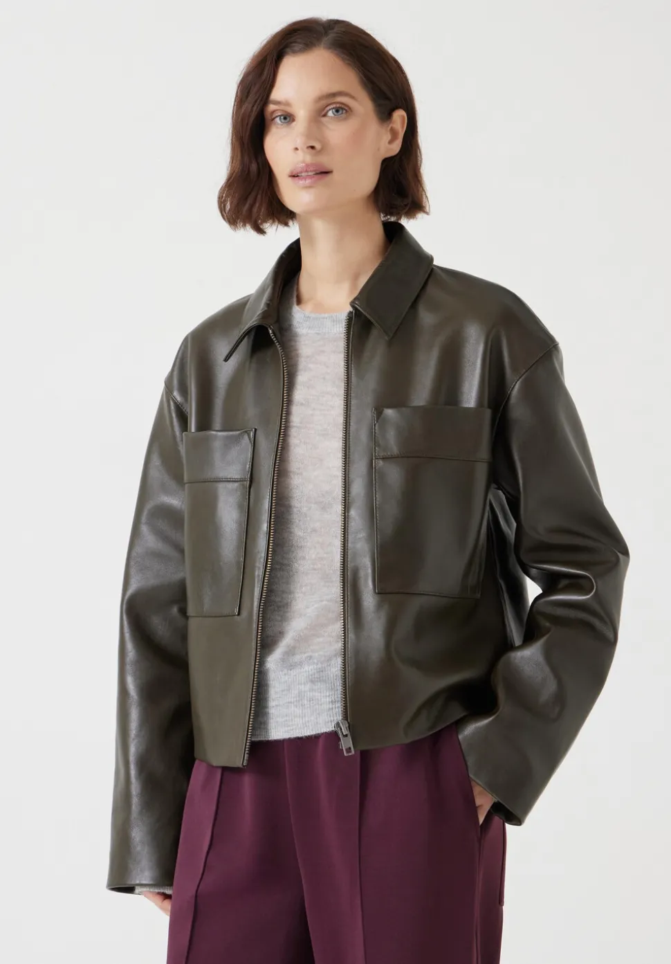 Zip Front Leather Jacket