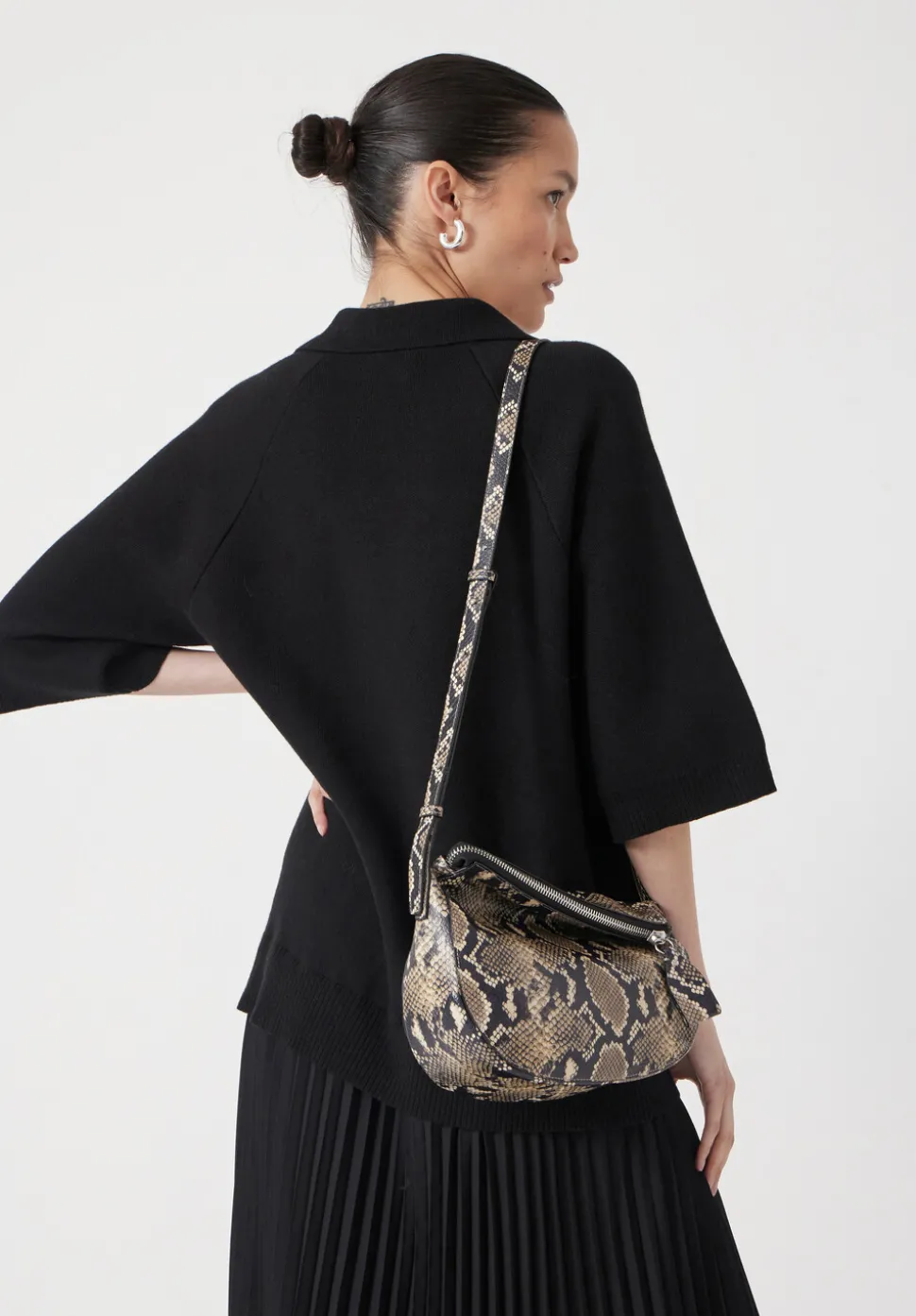 Zippy Crescent Leather Crossbody Bag